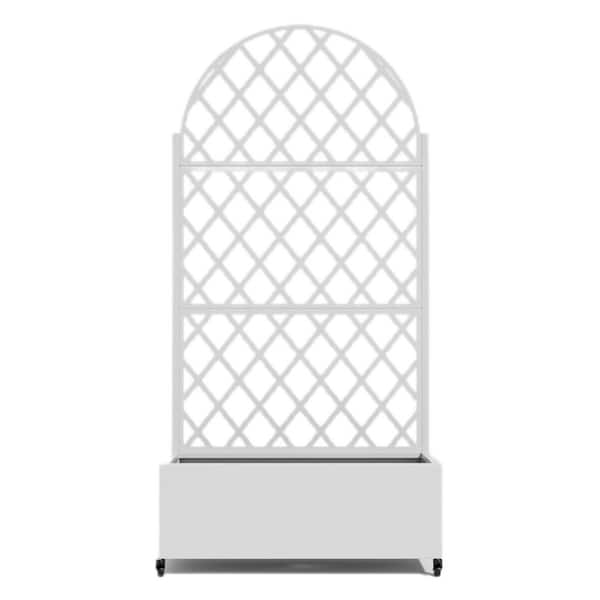 35 in. x 16 in. x 12 in. White Steel Bins Outdoor Planting Box with 71 in. x 35 in. Rhombic Climbing Frame (1-Pack)