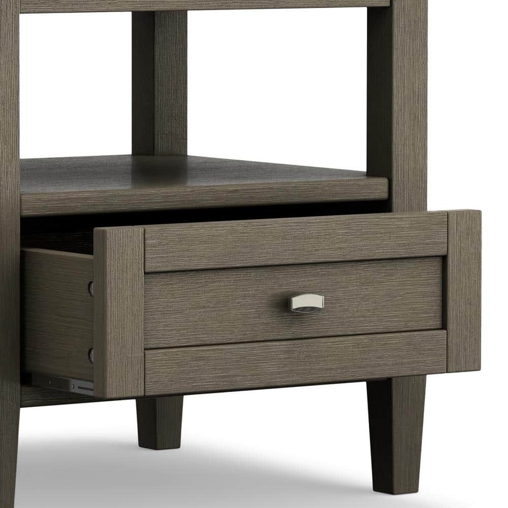 Farmhouse Gray Rectangular Wood End Table with Storage