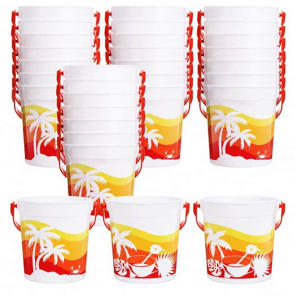 32-Piece 32 oz. Plastic Cocktail Rum Buckets with Handles for Summer Parties