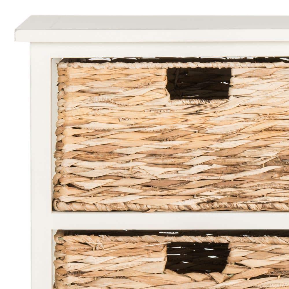 Distressed White Pine and Wicker Basket Storage Chest