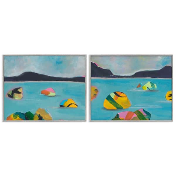 Stupell Industries Beach Buoys in Sea by Jan Weiss 2 Pieces Gray Framed Coastal Giclee Art Print 16 in. x 20 in.