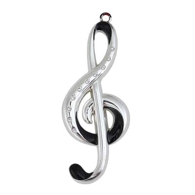 4 in. Silver Plated with European Crystals Treble Clef Music Note Christmas Tree Ornament