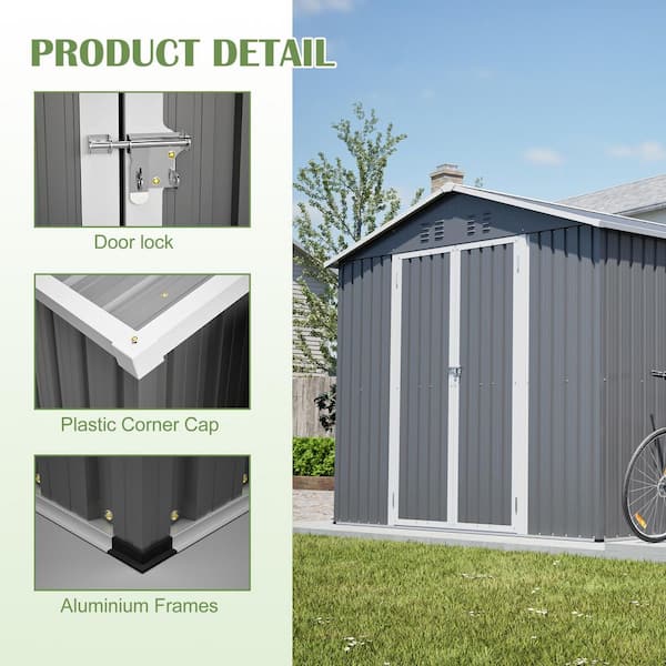 Thanaddo 8 ft. W x 12 ft. D Outdoor Gray Metal Storage Shed Tool
