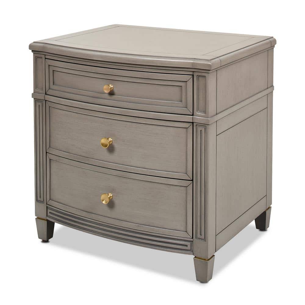 Dauphin Grey Cashmere 3-Drawer Nightstand with Gold Accents