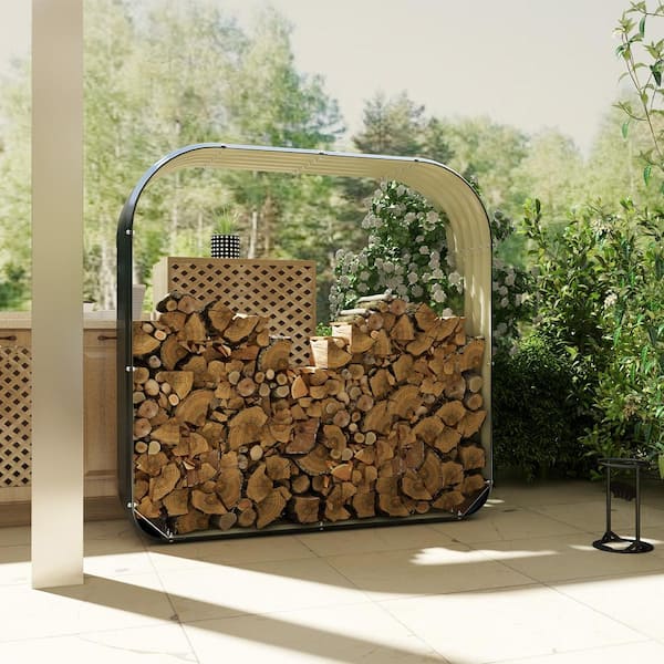 イナウト INOUT Stack BOX High + Cover Wood Outsunny 57 in. x 16.9 in. Heavy Duty Outdoor Firewood Rack