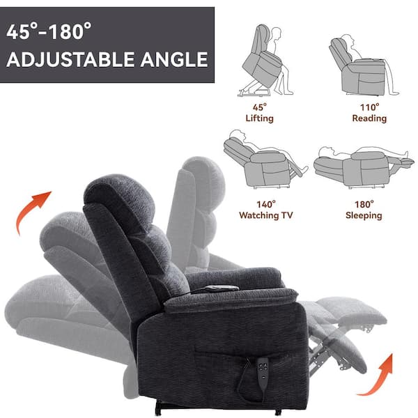 Grey Chenille Dual Motor Power Lift Recliner Chair with Power-Remote, Heat Massage and Heavy Duty Motion Mechanism