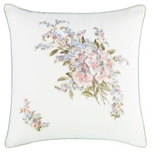 Harper Green Floral Cotton 18 in. x 18 in. Throw Pillow