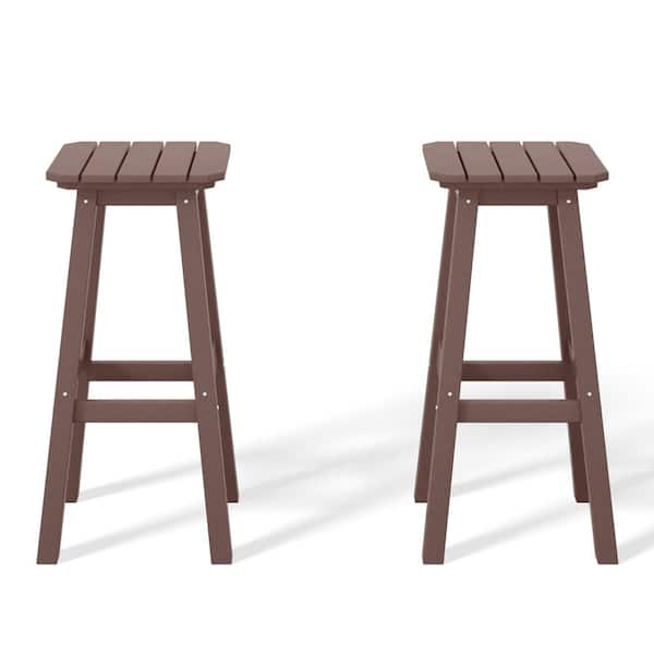 WESTIN OUTDOOR Laguna 29 in. HDPE Plastic All Weather Backless Square Seat Bar Height Outdoor Bar Stool in Dark Brown, (Set of 2)