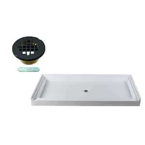 72 in. x 36 in. Single Threshold Alcove Shower Pan Base with Center Brass Drain in Matte Black