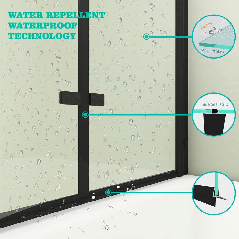 51'' Black Aluminum Frameless Folding Tub Door with Clear Tempered Glass