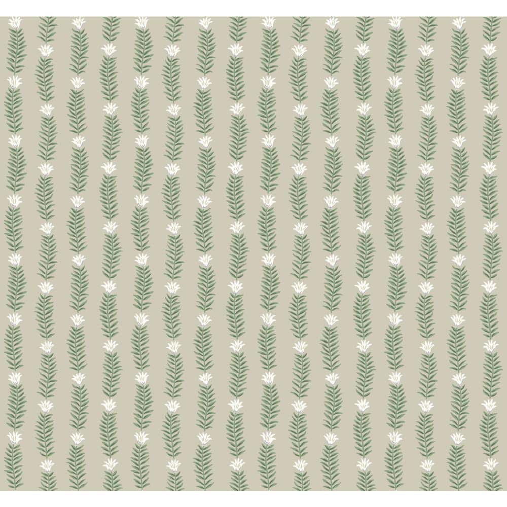 Eden's Whimsy Beige & Green Organic Stripe Wallpaper Roll
