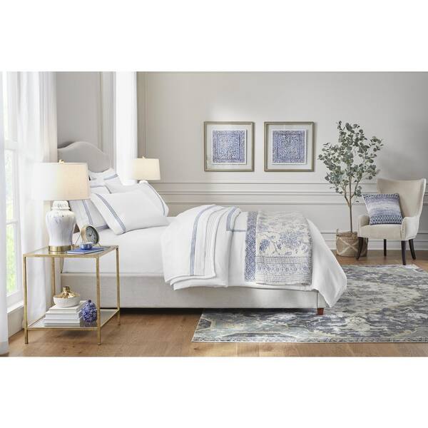 Home Decorators Collection Maren 3-Piece White and Steel Blue Hotel  Embroidered Border Cotton King Duvet Cover Set DUV-K-SB - The Home Depot