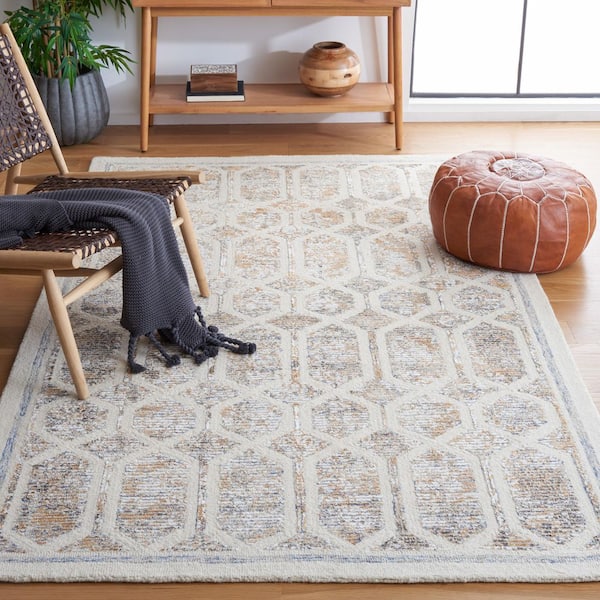 Artistry 4 ft. x 6 ft. Ivory/Gold Border Interlace Area Rug