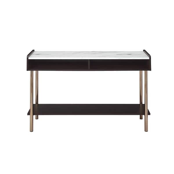 Steve Silver Carrie 47 in. Walnut Brown and White Rectangle Marble Top with Metal Frame Sofa/Console Table