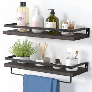 16.5 in. W x 5.9 in. D x 2.75 in. H Dark Brown Bathroom Wall Mounted Floating Shelves with Towel Bar