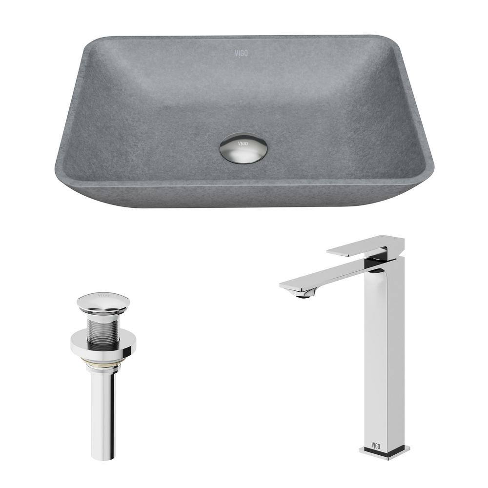 Concerto Stone Rectangular Above-Counter Bathroom Sink with Dunn Faucet