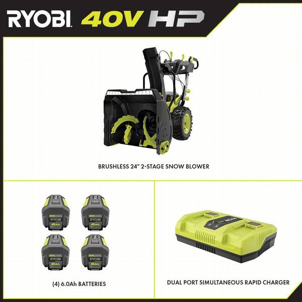 RYOBI 40V HP Brushless 12 Cordless Electric Snow Shovel With Ah Battery