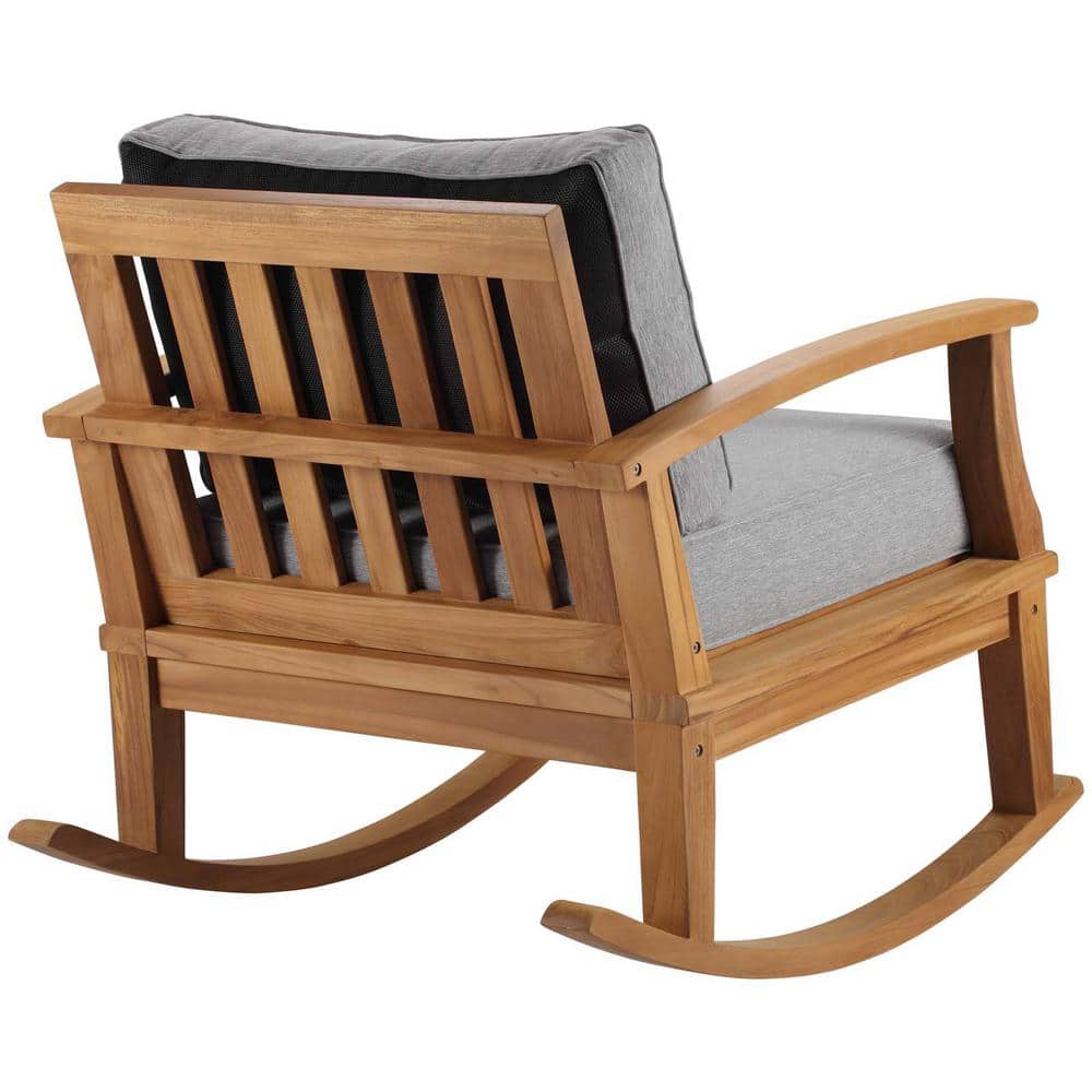 Natural Gray Teak Wood Outdoor Rocking Chair with Cushions