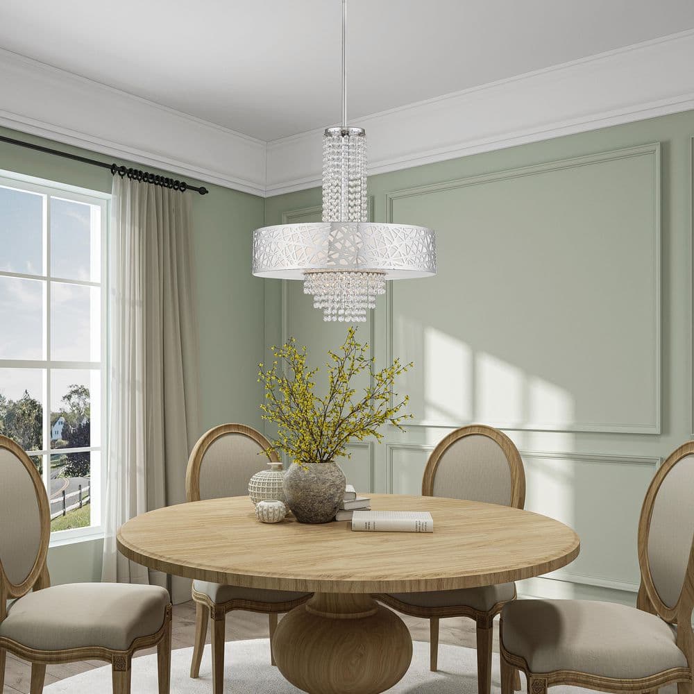 Polished Chrome 5-Light Drum Chandelier with Crystal Accents