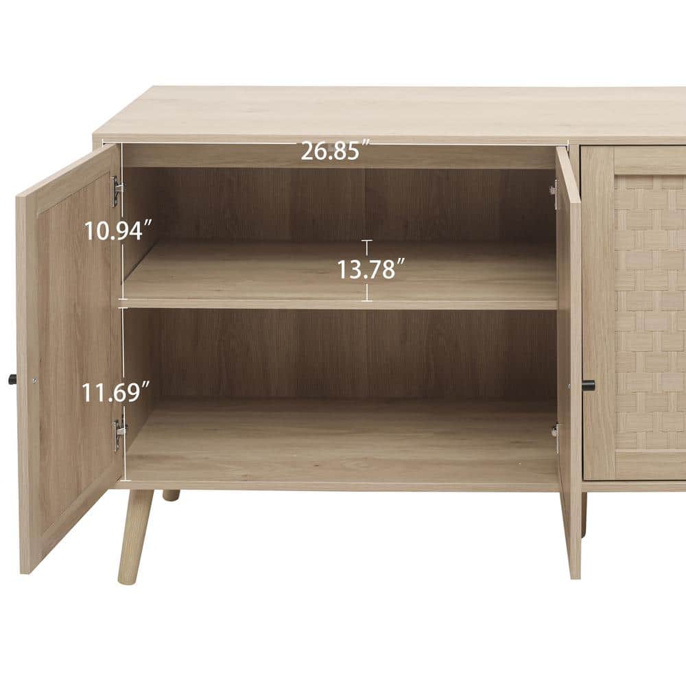 Light Brown MDF and Pine Wood 4-Door Pantry Organizer Cabinet