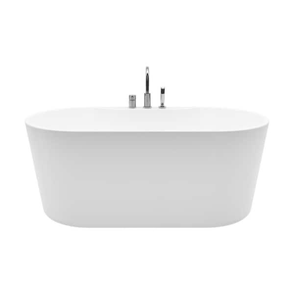 A&E Coral 56 in. Acrylic Freestanding Flatbottom Non-Whirlpool Bathtub in White All-in-One Kit