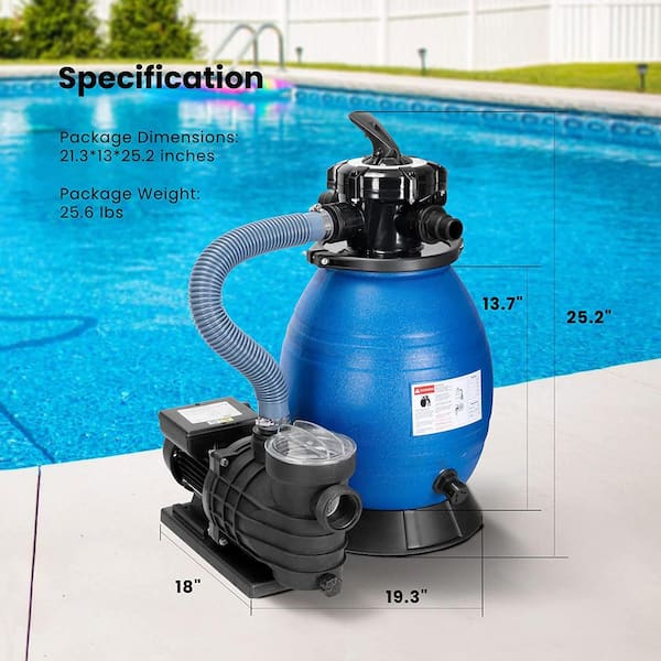13 in. Sand Filter with 3/4 HP 2380 GPH Above Ground Pool Pump and 6-Way Valve