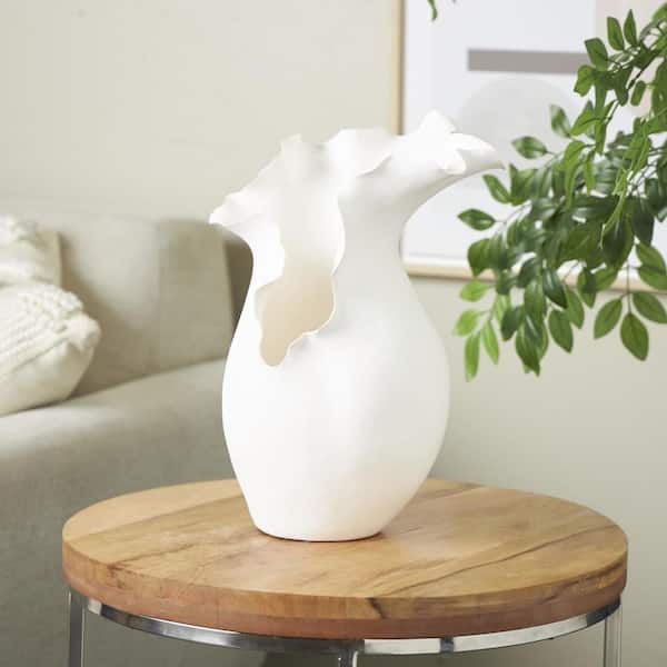 Litton Lane White Floral Inspired Ceramic Abstract Decorative Vase