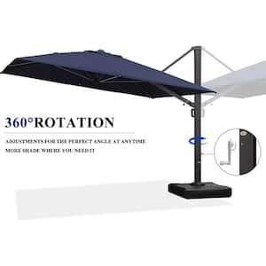 12 ft. Square Large Outdoor Aluminum Cantilever 360° Rotation Patio Umbrella with Base, Navy Blue