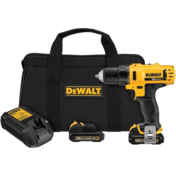 DEWALT 12-Volt MAX Lithium-Ion Cordless 3/8 in. Drill/Driver Kit with (2) 12-Volt Batteries 1.5Ah, Charger and Tool Bag
