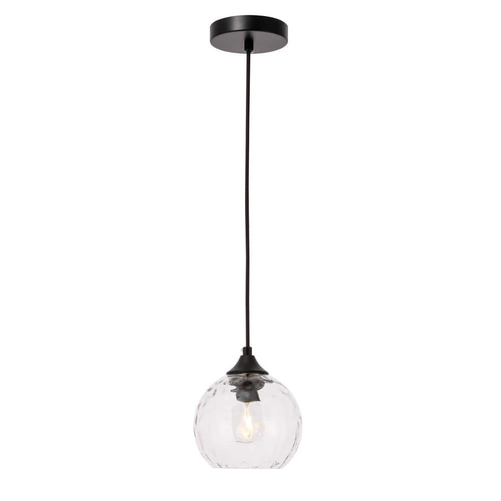 Timeless Home 5.9 in. 1-Light Black and Clear Glass Pendant Light ...