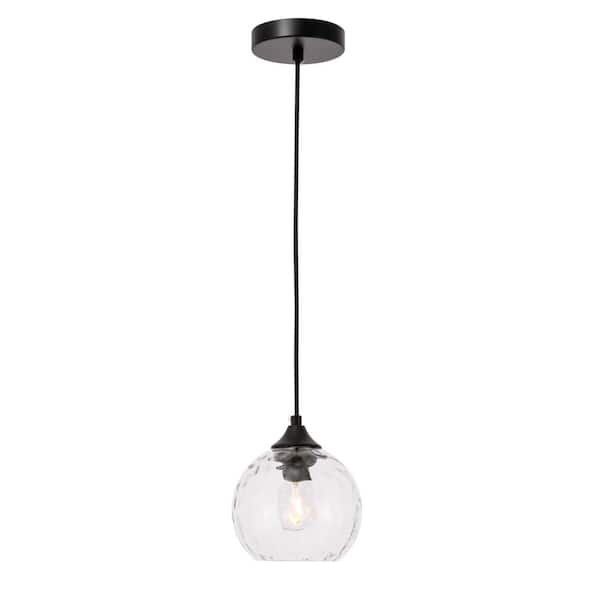 Unbranded Timeless Home 5.9 in. 1-Light Black and Clear Glass Pendant Light, Bulbs Not Included