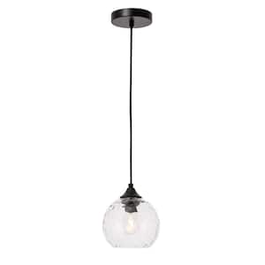 Timeless Home Calvin 5.9 in. W x 5.2 in. H 1-Light Black Pendant with Clear Glass Shade Glass