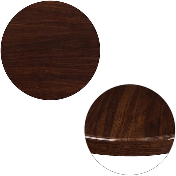 Flash Furniture 24 in. Round High-Gloss Walnut Resin Table Top with 2 in. Thick Drop-Lip
