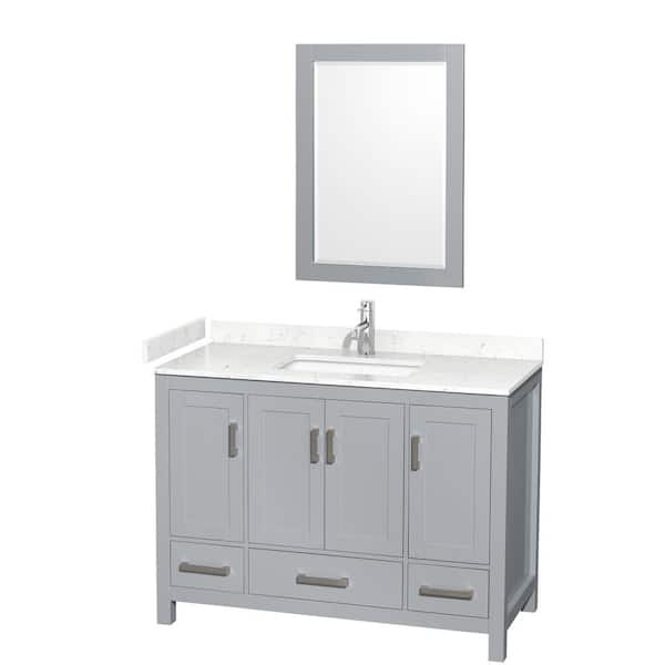 Wyndham Collection Sheffield 48 in. W x 22 in. D x 35 in. H Single Bath Vanity in Gray with Carrara Cultured Marble Top and 24" Mirror