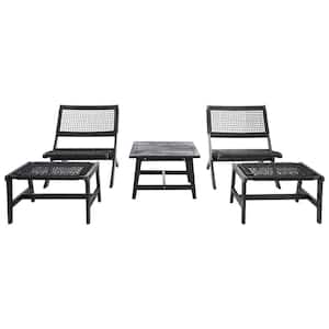 Casella Black Acacia Wood Outdoor Lounge Chair Set without Cushion (5-Piece)