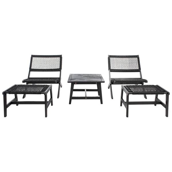SAFAVIEH Casella Black Acacia Wood Outdoor Lounge Chair Set without
