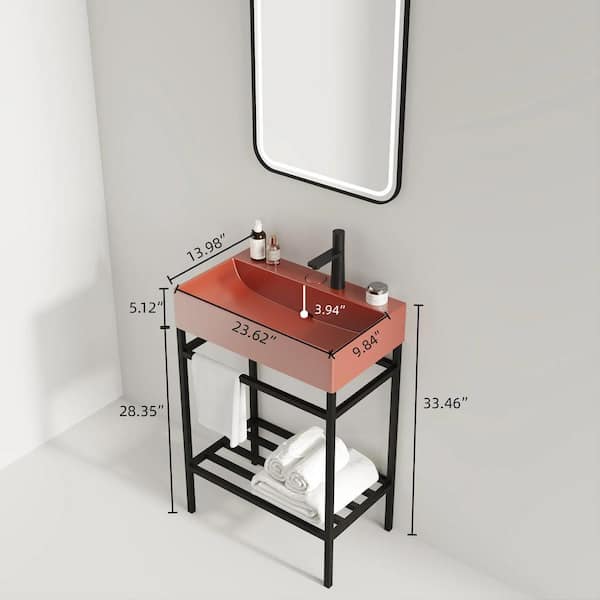 24 in. Freestanding Black Bath Vanity with Red Ceramic Top