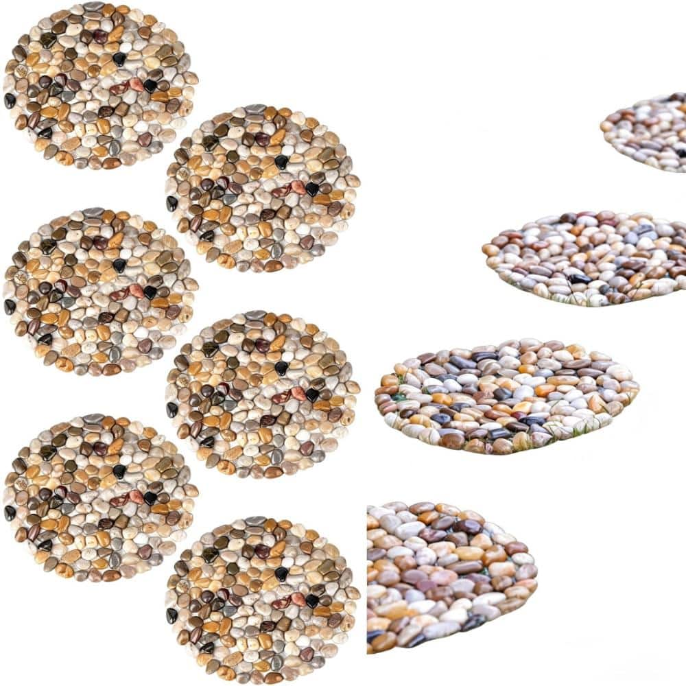12 in. Round River Rock Stepping Stones Polished Natural Garden Pavers Natural 6-Piece price history on PriceWatchPro