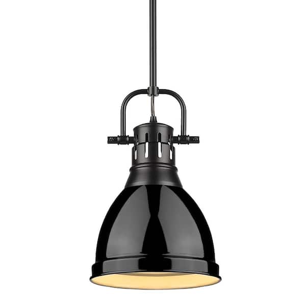 Golden Lighting Duncan 100-Watt 1-Light Matte Black Pendant Light with Black Shade and No Bulbs Included