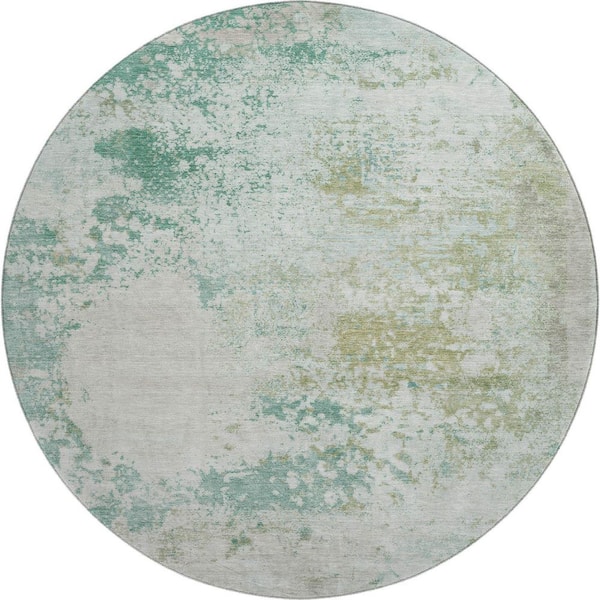 Mayfield Premium Machine Washable Abstract AMF2070 Putty 8 ft. x 8 ft. Round Rug