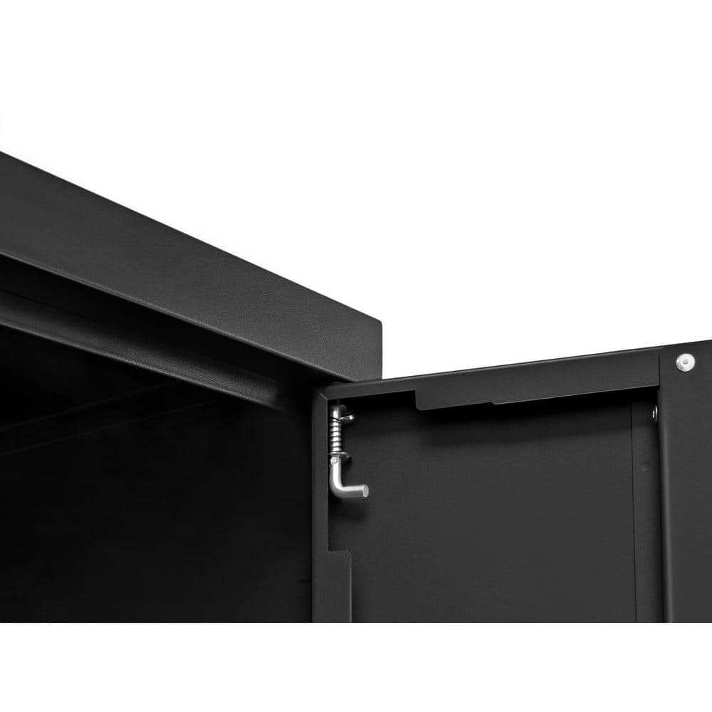 Black Lockable Garage Cabinet Set with Bamboo Worktop