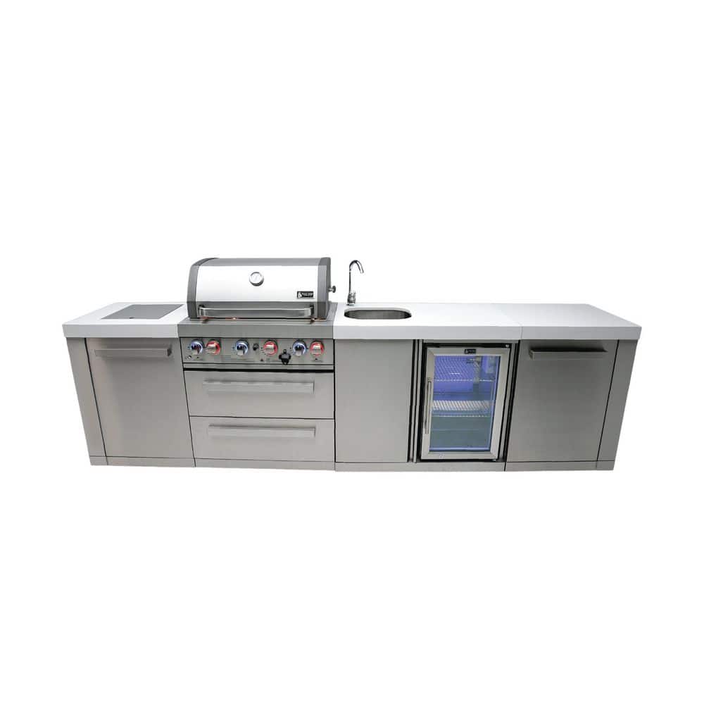 Premium 4-Burner 120 in. Outdoor Kitchen + Refrigerator Faucet Sink Propane Natural Gas Grill Island in Stainless Steel price history on PriceWatchPro