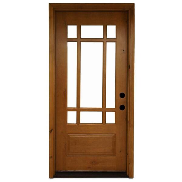 Steves & Sons 36 in. x 80 in. Craftsman 9 Lite Stained Knotty Alder Left Hand Inswing Wood Prehung Front Door