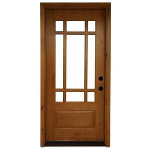 36 in. x 80 in. Craftsman 9 Lite Stained Knotty Alder Wood Prehung Front Door