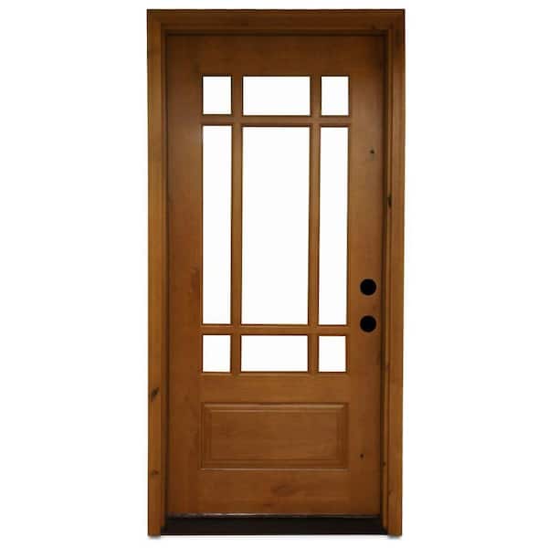 Steves & Sons 36 in. x 80 in. Craftsman 9 Lite Stained Knotty Alder Wood Prehung Front Door