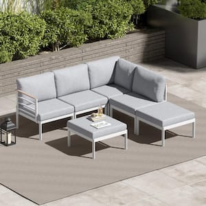 6-Piece Aluminum Leisure Outdoor Day Bed Sofa with Light Gray Cushions
