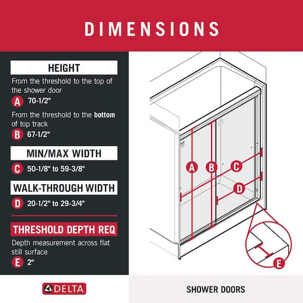 Traditional 59-3/8 in. W x 70 in. H Semi-Frameless Sliding Shower Door in Bronze with 1/4 in. Tempered Rain Glass