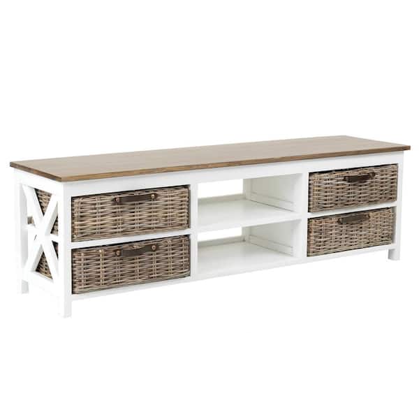 East At Main Lovell 32 in. White Rectangle Wood Console Table with Storage
