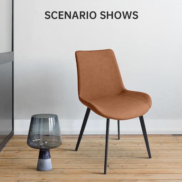 Brown Faux Leather Upholstered Modern Style Dining Chair with Carbon Steel Legs (Set of 4)
