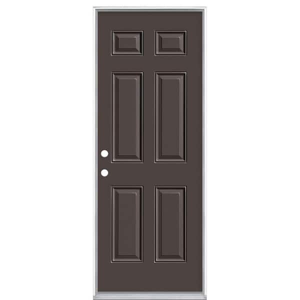 30 in. x 80 in. 6-Panel Right-Hand Inswing Painted Steel Prehung Front Exterior Door No Brickmold